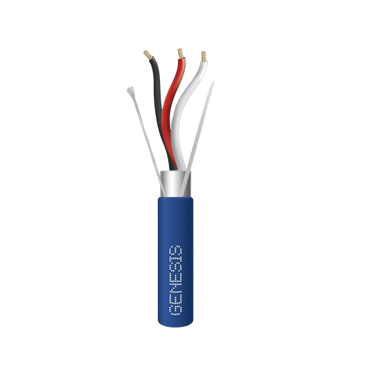 Bobina de 305 Metros de Cable 3 x 18 AWG / BLINDADO / Tipo FPLP, CMP, CL3P / Color Azul / Para Aplicaciones en Sistemas de Seguridad, Audio, Control y otras Aplicaciones