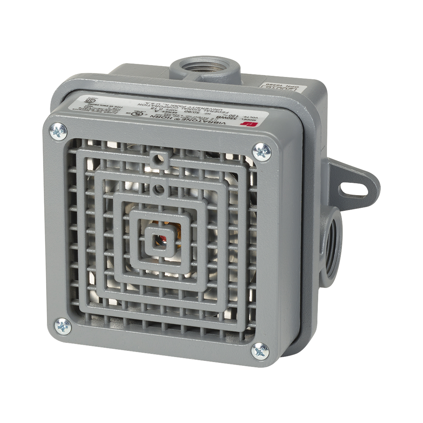 Bocina VibratoneÂ® para exteriores de 100 a 110 dB listado por UL y cUL, 120 VCA, color Gris