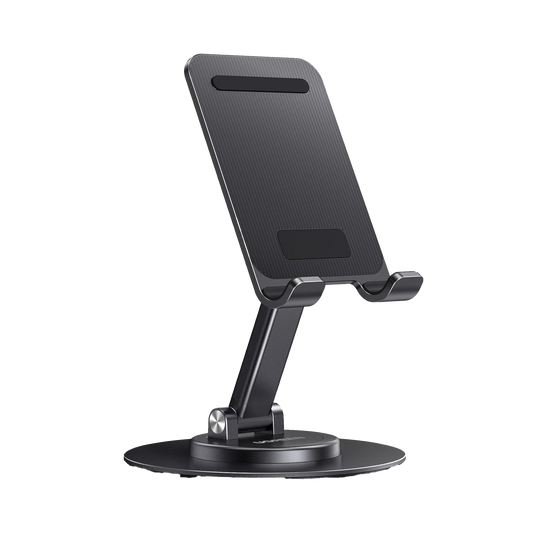 Soporte para TelÃ©fono Celular Giratorio | 360Â° de RotaciÃ³n | Angulo Ajustable | Altura Ajustable 17-20cm  | Antideslizante | Ejes Giratorios de Alta PrecisiÃ³n| Plegable | Aluminio | Color Gris