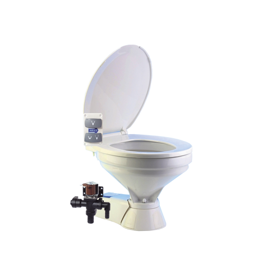 Inodoro ElÃ©ctrico con descarga silenciosa en taza de tamaÃ±o regular a 12 Vcd.