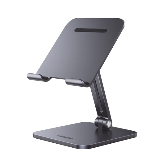 Soporte de Aluminio para IPad & Tablet | Plegable |Angulo Ajustable de 180Â° y 270Â° | Base Antideslizante | ProtecciÃ³n  de Silicona | Amplia Compatibilidad con dispositivos de 7.9'' a 12.9'' | Aluminio Solido | Color Gris