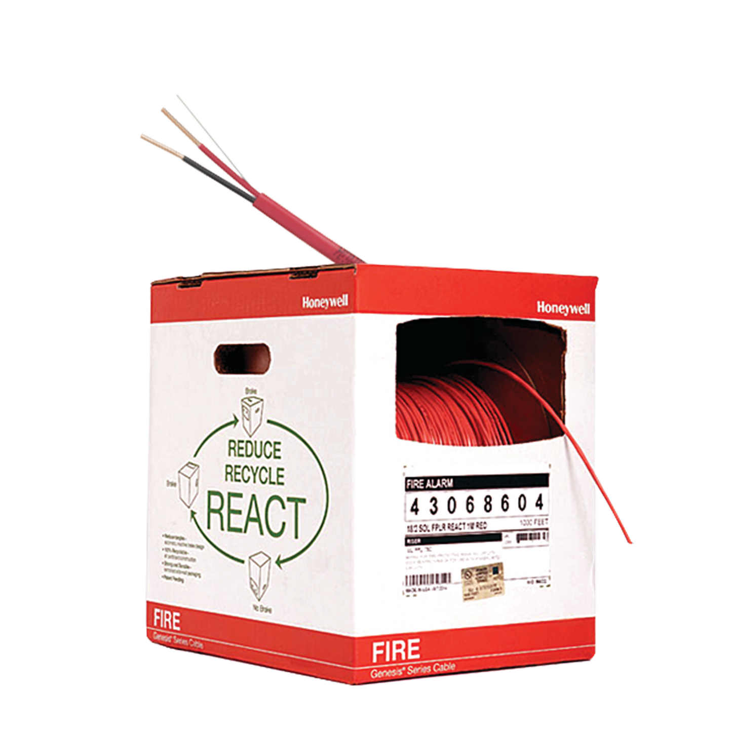 Bobina de 305 Metros de Alambre 2 x 14 AWG / Caja REACT / Resistente al Fuego / Color Rojo / Tipo FPLR- CL2R / Para Sistemas Contra-incendio o Sistemas de Evacuación