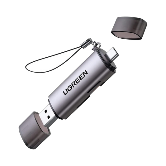 Lector de Tarjetas USB-C + USB-A a MicroSD (TF)/SD | OTG | USB-C 3.1 | 5Gbps | Soporta hasta 2TB | Soporta Windows/Mac OS/Linux/Android | Lectura de Tarjetas SimultÃ¡nea | Caja de Aluminio | Llavero Anti-perdida.