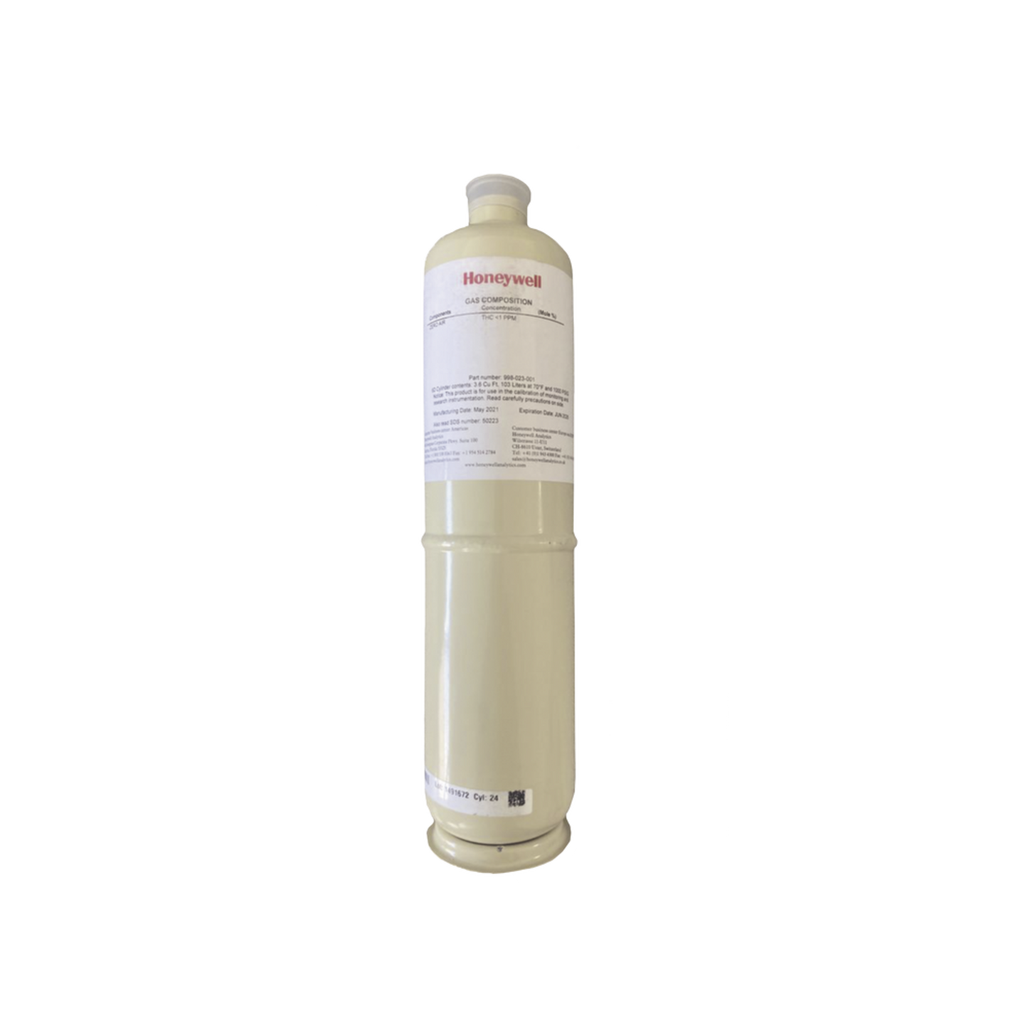 Cilindro Para Calibración De Aire Cero, Concentración 0 ppm, Balance Aire, Capacidad 34 L, Para Serie RAEGuard 2 PID