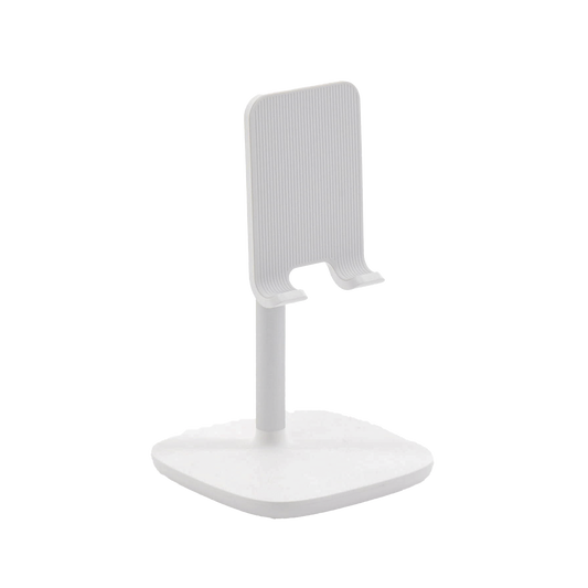 Soporte para Telefono Celular & Tablet / Ajustable de 5Â° a 45Â° / Base Antideslizante / Proteccion de Silicona / ABS / Amplia Compatibilidad con dispositivos de 4'' a 7.9'' / Color Blanco