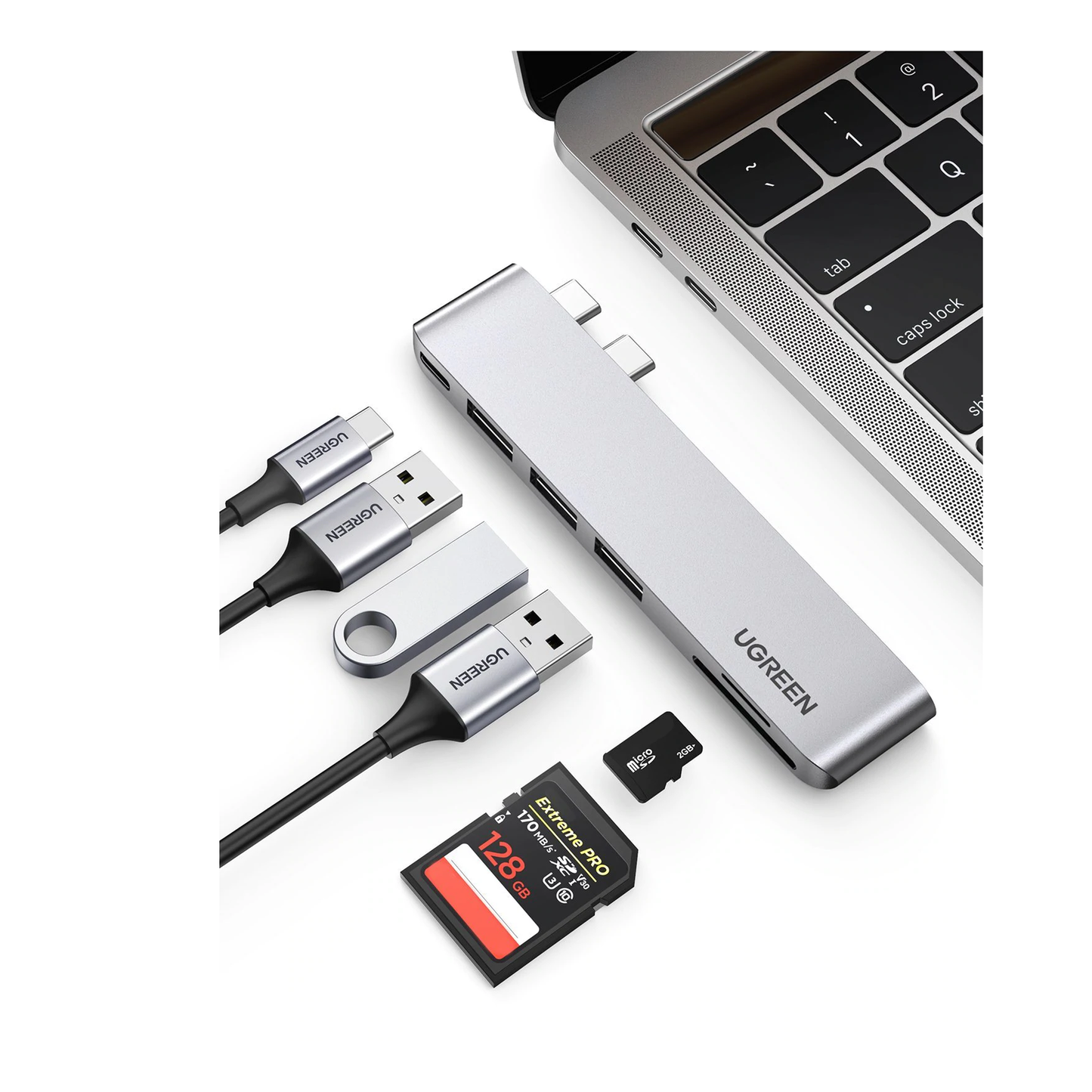 HUB USB-C (Thunderbolt 3) 6 en 2 | 3 Puertos USB3.0 | 1 USB-C (PD 100W) | Transferencia de Video y Datos | Memoria SD+ Micro SD (TF) Uso SimultÃ¡neo | Multifuncional para MacBook Pro/Air | Carcasa de Aluminio.