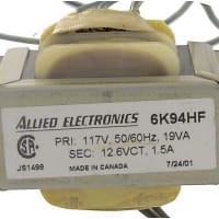 El TRANSFORMADOR, FILAMENTO, 117V, 50/60HZ, 12.6VCT @ 1.5A, CONDUCE