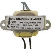 TRANSFORMADOR, BAJA POTENCIA, 117V, 50/60 HZ, 24,0 VCT@0,700 A, CONDUCTORES