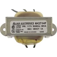 El TRANSFORMADOR, DE BAJA POTENCIA, 117V, 50/60HZ, 36.0VCT @ 1.000A, CONDUCE