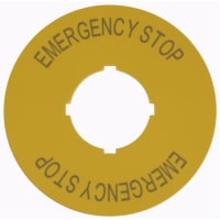 Placa de leyenda, 22m m, amarillo, EMERGENCY-STOP, redondo, 90m m, RMQ-Titán