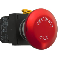 E-Stop, Pushbutton, Push - pull, mA, Jumbo Shroud, Al, Red, Chrome Bezel, E-Stop