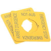 Placa de leyenda, amarillo, cuatro-lengua de EMERGENCY-STOP, cuadrado, serie del RMQ-Titán