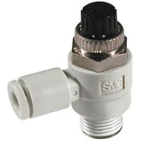 Speed Controller, Elbow, PBT, M5 x 0.8, Meter Out, Uno Touch, AS-FM Series | SMC