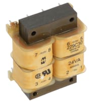 Transformador, energía, bobina, 1, Freq 50/60Hz, Pri 115/230VAC, Sec 15/30VAC, PWB