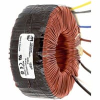 Transformador, energía, Toroidal, 1, Freq 50/60Hz, Pri 117/234VAC, Sec 12/24VAC