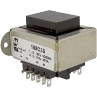 Transformador, energía, 25VA, chasis, Pri: 115/230VAC, Sec: Ser 36VCT, 18V normal, dual