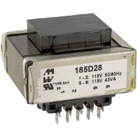 Transformador, energía, bobina de los Config, 1, Freq 50/60Hz, Pri 115/230VAC, Sec 14/28VAC