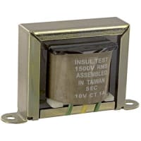 Transformador, energía, bobina de los Config, 1, Freq 50/60Hz, Pri 117VAC, Sec 10 (CT) VAC