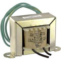 Transformador, energía, bobina, 1, Freq 50/60Hz, Pri 115VAC, Sec 6.3 (CT) VAC, UL