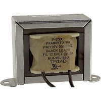 Transformador, energía, bobina, 1, Freq 50/60Hz, Pri 115VAC, Sec 12.6 (CT) VAC, UL