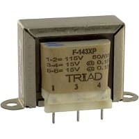 Transformador, energía, bobina, 1, Freq 50/60Hz, Pri 115VAC, Sec 15/30VAC, PWB, UL