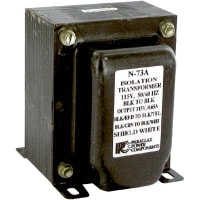 Transformador, aislamiento, incluido, 1, Freq 50/60Hz, Pri 115VAC, Sec 115/230VAC