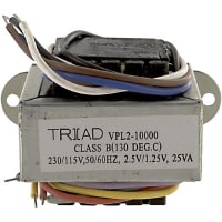 Transformador, energía, bobina, 1, Freq 50/60Hz, Pri 115/230VAC, Sec 1.25/2.5VAC