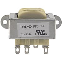 Transformador, energía, bobina, 1, Freq 50/60Hz, Pri 115/230VAC, Sec 16 (CT) VAC