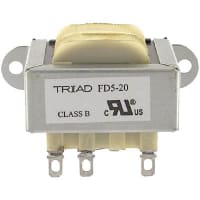 Transformador, energía, bobina, 1, Freq 50/60Hz, Pri 115/230VAC, Sec 20 (CT) VAC
