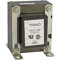 Transformador, energía, bobina, 1, Freq 50/60Hz, Pri 115/230VAC, Sec 6.3/12.6VAC