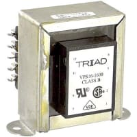 Transformador, energía, bobina, 1, Freq 50/60Hz, Pri 115/230VAC, Sec 8/16VAC, +30C