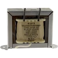 Transformador, aislamiento, bobina, 1, Freq 50/60Hz, Pri 115VAC, Sec 115VAC, 7plomo de "