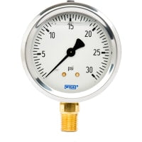 Galga de presión, 30 PSI, diámetro de la cara de 2-1/2 ", un montaje más bajo, glicerina llenada
