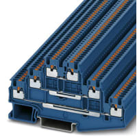 Llame el Dinar-Carril 3Level del bloque feed-Through Empujar-en azul de 6Conts 3.5mmSpng 26-16AWG