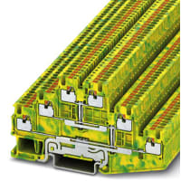 Term Block DIN-Rail 3Level Ground Push-en 6Conts 3.5mmSpng 26-16AWG GRN-YL