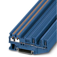 Llame el bloque, Dinar-Carril, 1Lvl, feed-Through, Empuje-inPlug, 4Conts, 3.5mmSpng, 26-14AWG, azul