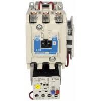 Arrancador DOL, 3 polos, NEMA, FLA 9-45 A, 240 V CA a 60 Hz, bobina 220 V CC a 50 Hz, contacto auxiliar 1 NA