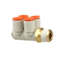 1-Touch guarnición, Univ. Codo del rama de Dbl, tubo del 1/4in, conec 1/4NPT. Diámetro, latón, w/Seal