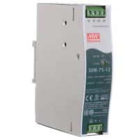 Fuente de alimentación, AC-DC, 12V, 6.3A, 100-264V adentro, incluido, montaje del carril del estruendo, 76W, serie del SDR