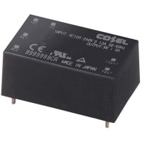 Fuente de alimentación, AC-DC, 24V, 0.22A, 85-264V adentro, incluido, Por-Agujero del PWB, 5.3W, serie de TUHS