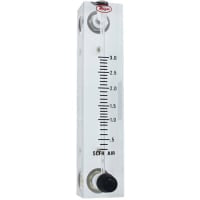 Flujómetro, VFB modelo, 0.3-3 aire de SCFH, 4 adentro. Escala, exactitud del 3%, válvula de cobre amarillo