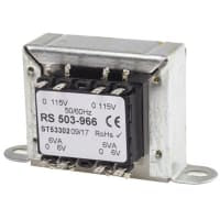 Montaje secundario primario del panel 6VAC del transformador de energía 12VA 115/230VAC