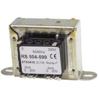 El transformador del montaje del chasis 12VA 2 hizo salir la CA primaria 20V de la CA 230V secundaria