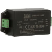 Fuente de alimentación, AC-DC, 24V, 2.5A, 100-264V adentro, encapsulado, carril del estruendo, 60W, serie de IRM