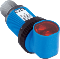 Sensor fotoeléctrico cilíndrico, 100m m, rojo de Visbl, PNP, conectador M12, perno 3