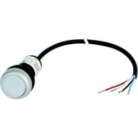 Botón iluminado, bisel de plata, blanco, 24V, 1NC, el 1m, serie C22