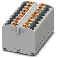 Bloque de distribución 18-Conn, 500V, 24 A, Empujar-En, 18 x 2, serie de PTFIX