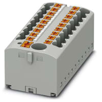 Bloque de distribución w/Supply, 19-Conn, 500V, 24 A, Empujar-En, serie de PTFIX