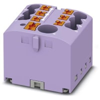 Bloque de distribución w/Supply, 7-Conn, 500V, 24 A, Empujar-En, serie de PTFIX