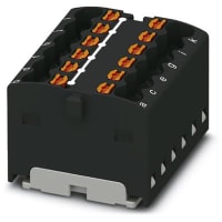 Bloque de distribución, internamente Jumpered, 12-Conn, 500V, 17.5A, serie de PTFIX